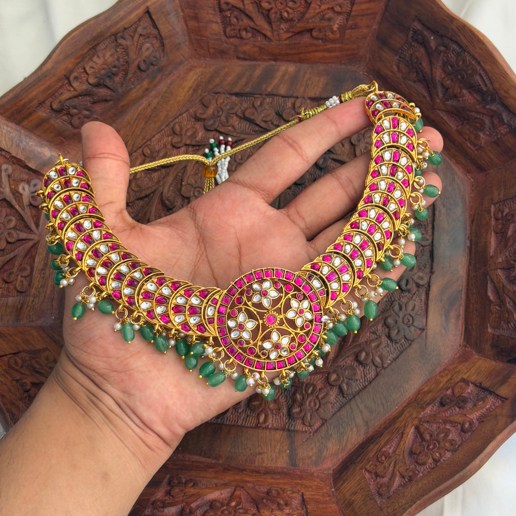 Ruby Kundan Green Beads Necklace AN271 Anvika Jewels