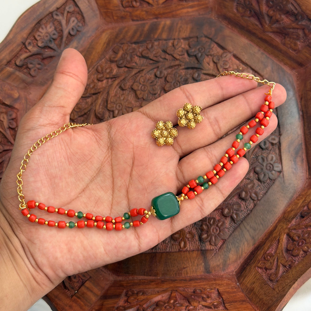 Green Stone Necklace AN280 Anvika Jewels
