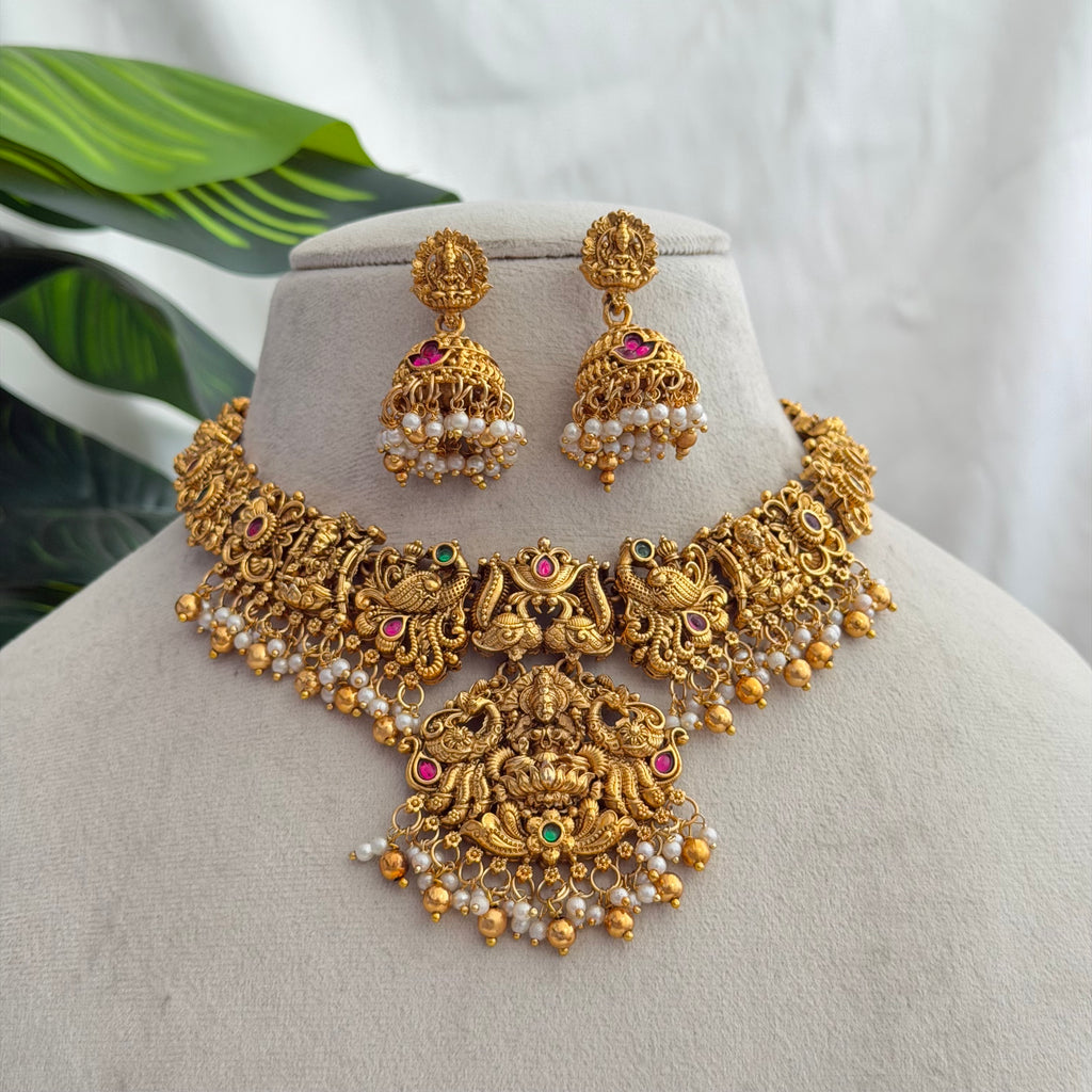 Gold Look Lakshmi Necklace AN258 Anvika Jewels