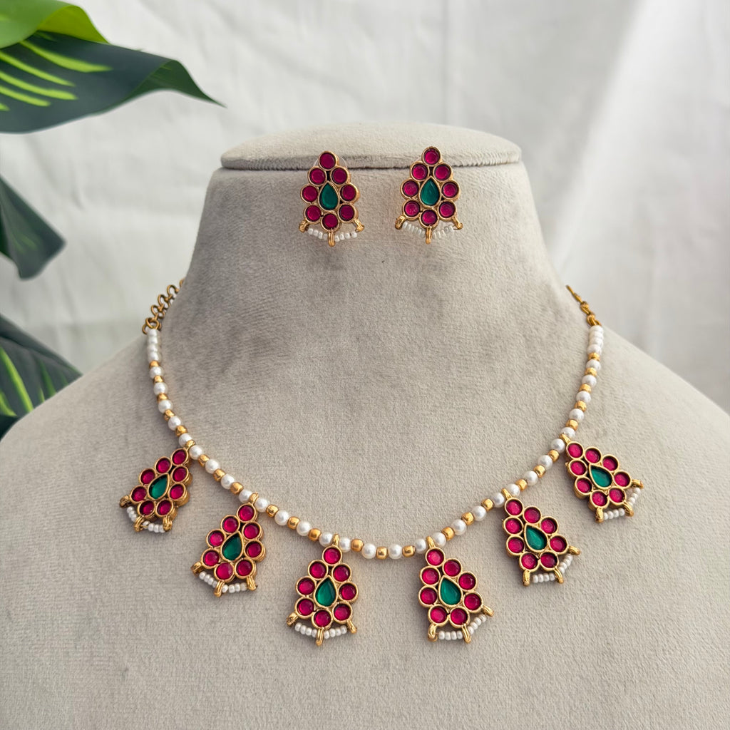 Ruby Floral Necklace AN281 Anvika Jewels