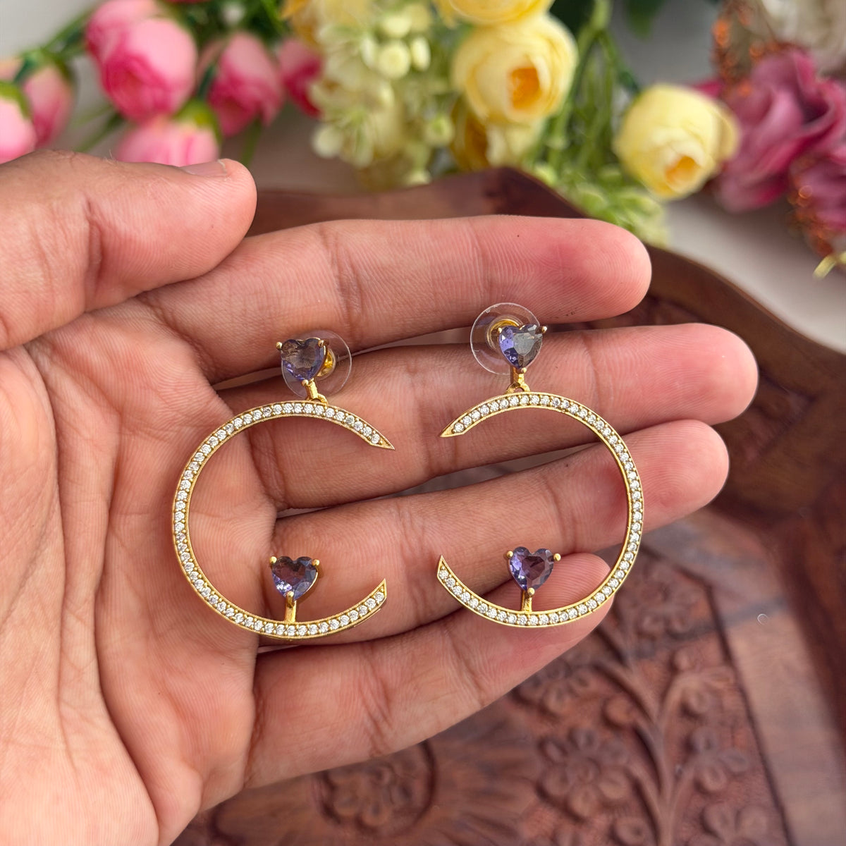 Purple Heart Stone Earrings VN09 Anvika Jewels
