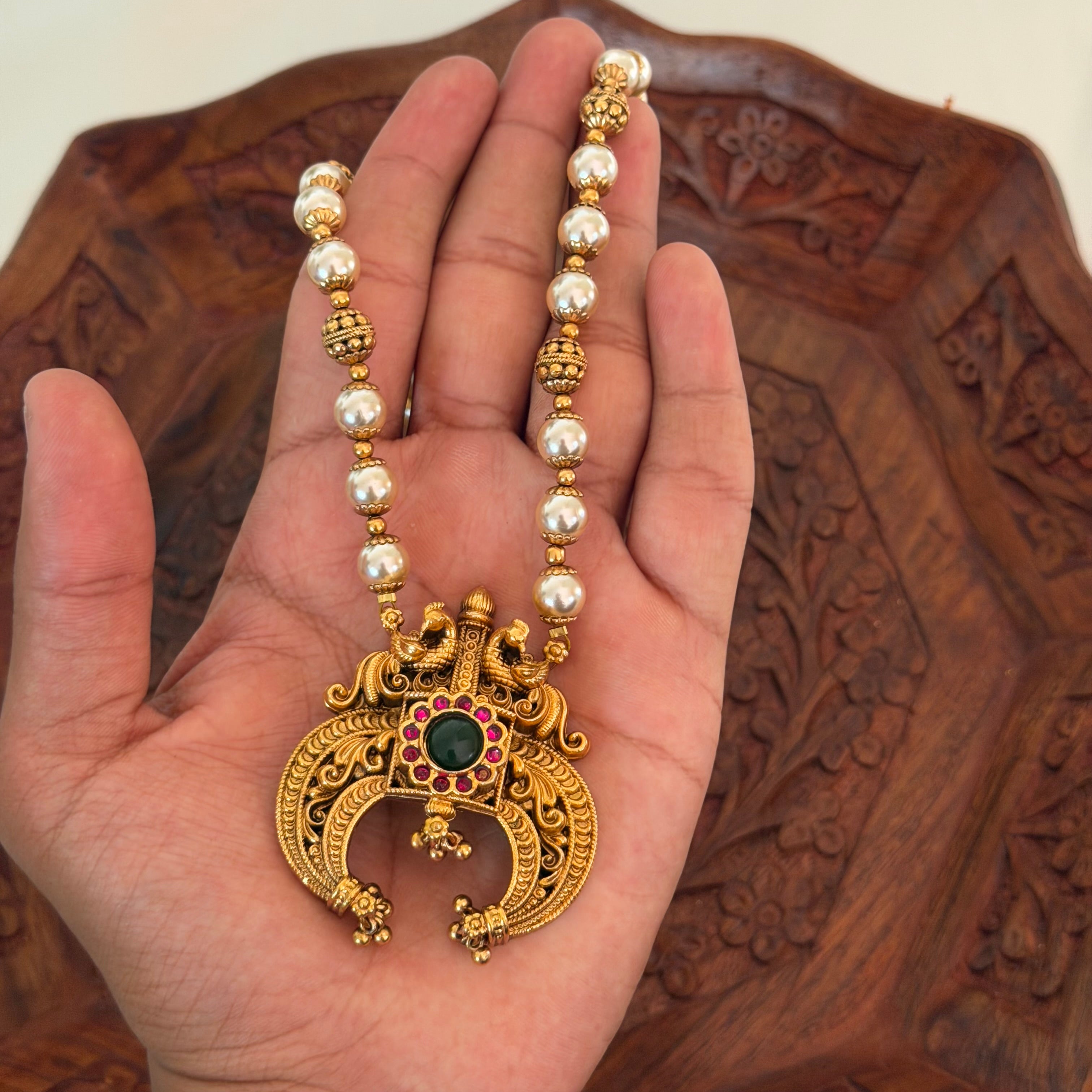 Antique White Beaded Pendant AN198 Anvika Jewels