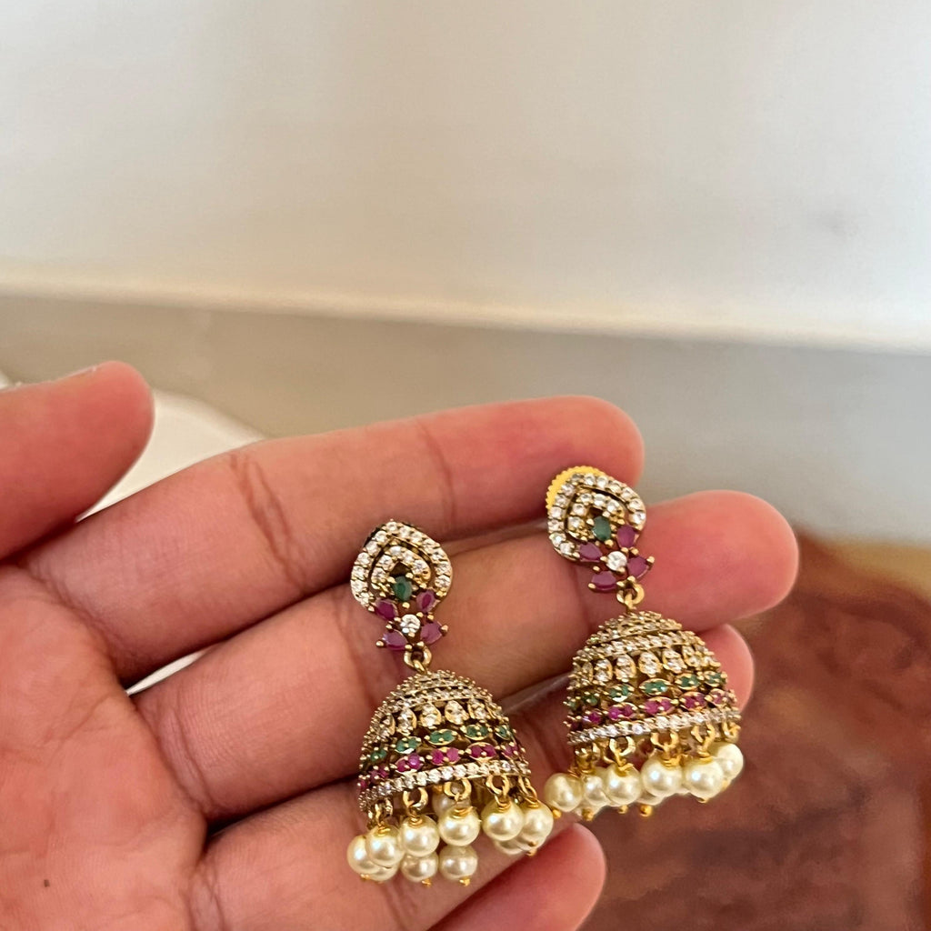 Victorian CZ Pearl Jhumka VJ01
