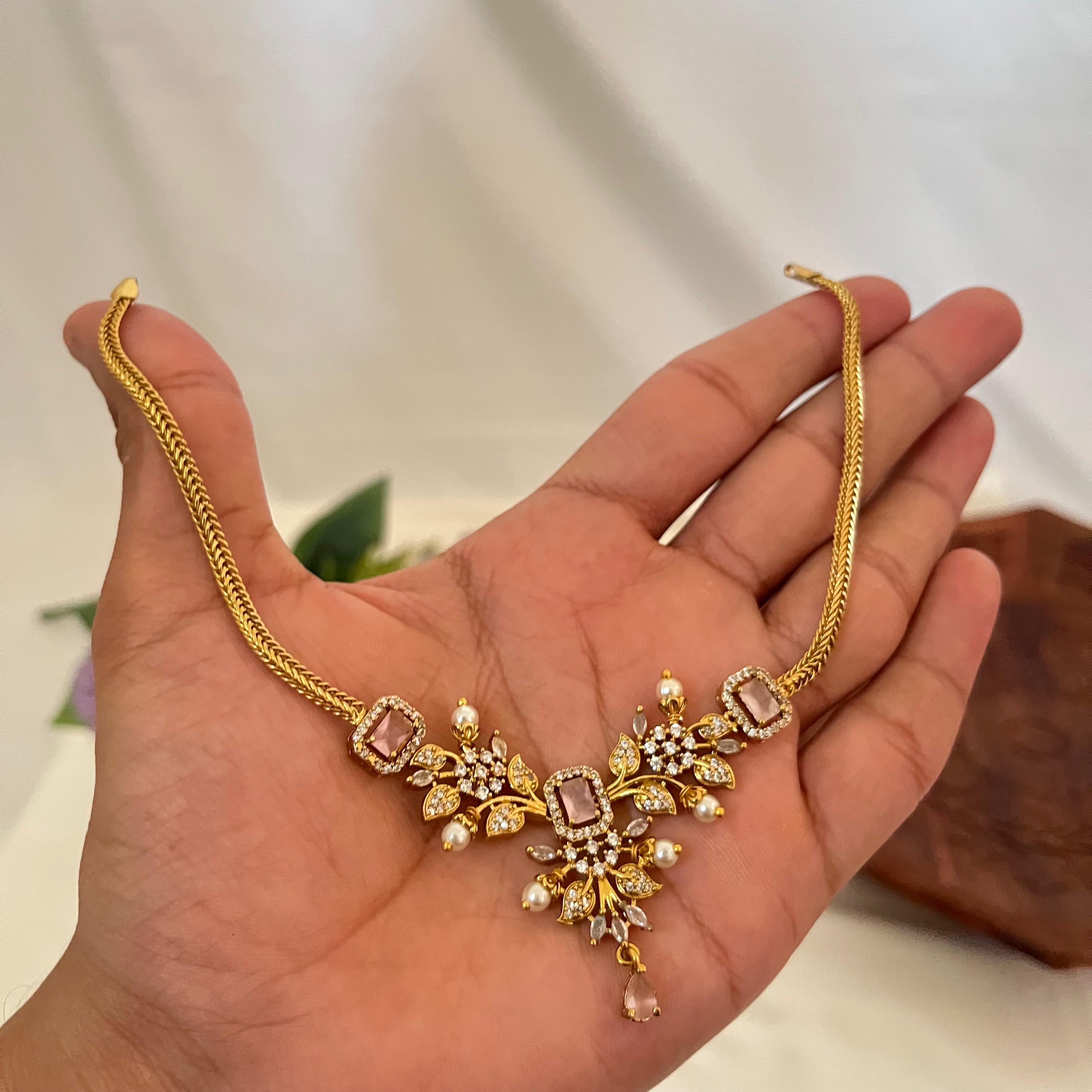 Victorian Blush Stone AD Necklace VN04