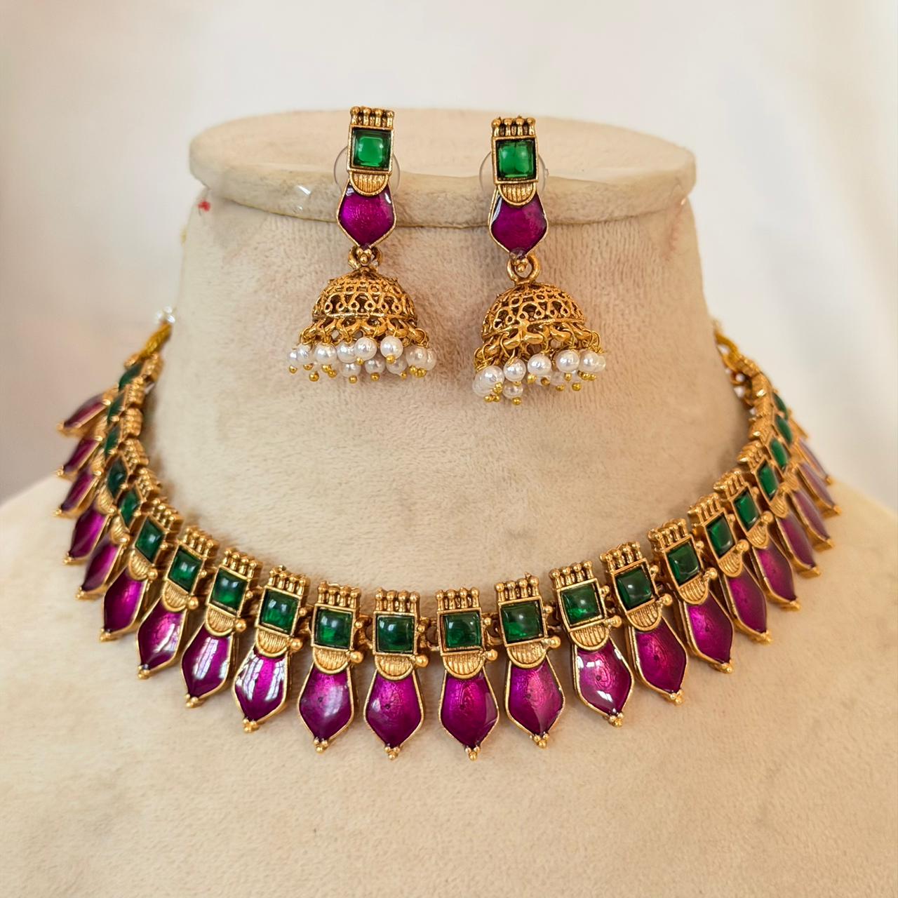 Purple Palakka Choker Set AN102 Anvika Jewels