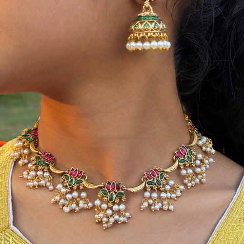 Floral Pearl Drop Choker AN68 Anvika Jewels