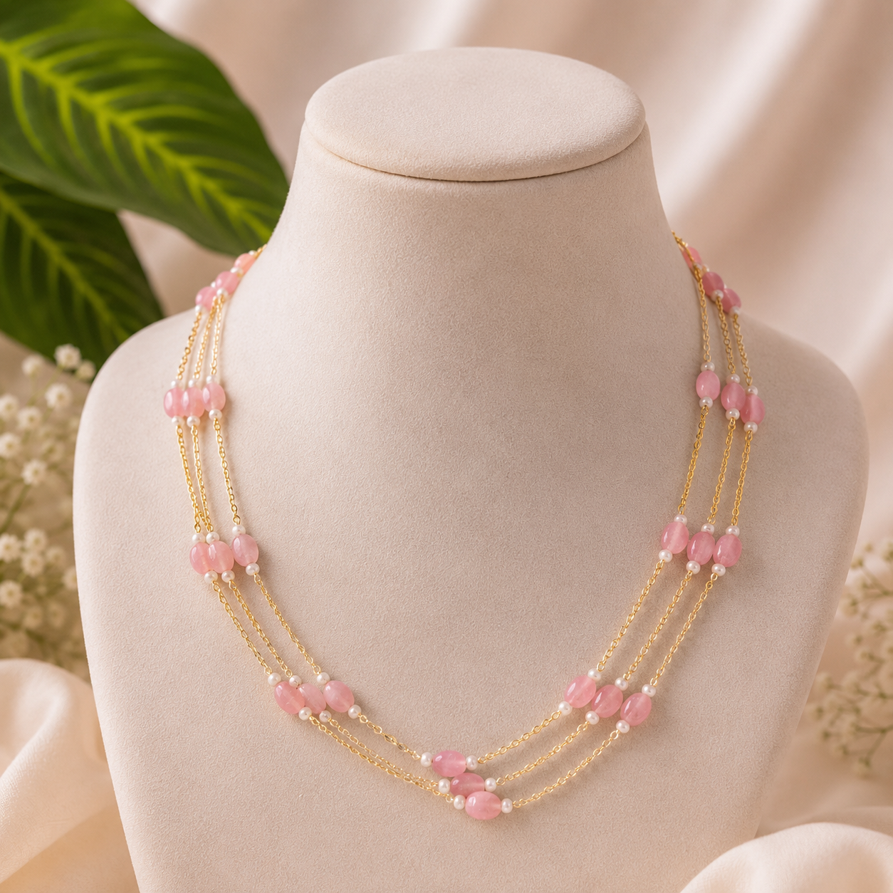 Pink Beaded Necklace AN186 Anvika Jewels