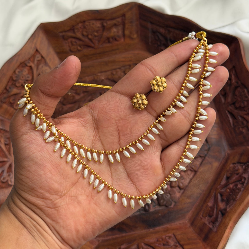 Rice Beads 2 Layer Necklace AN291 Anvika Jewels