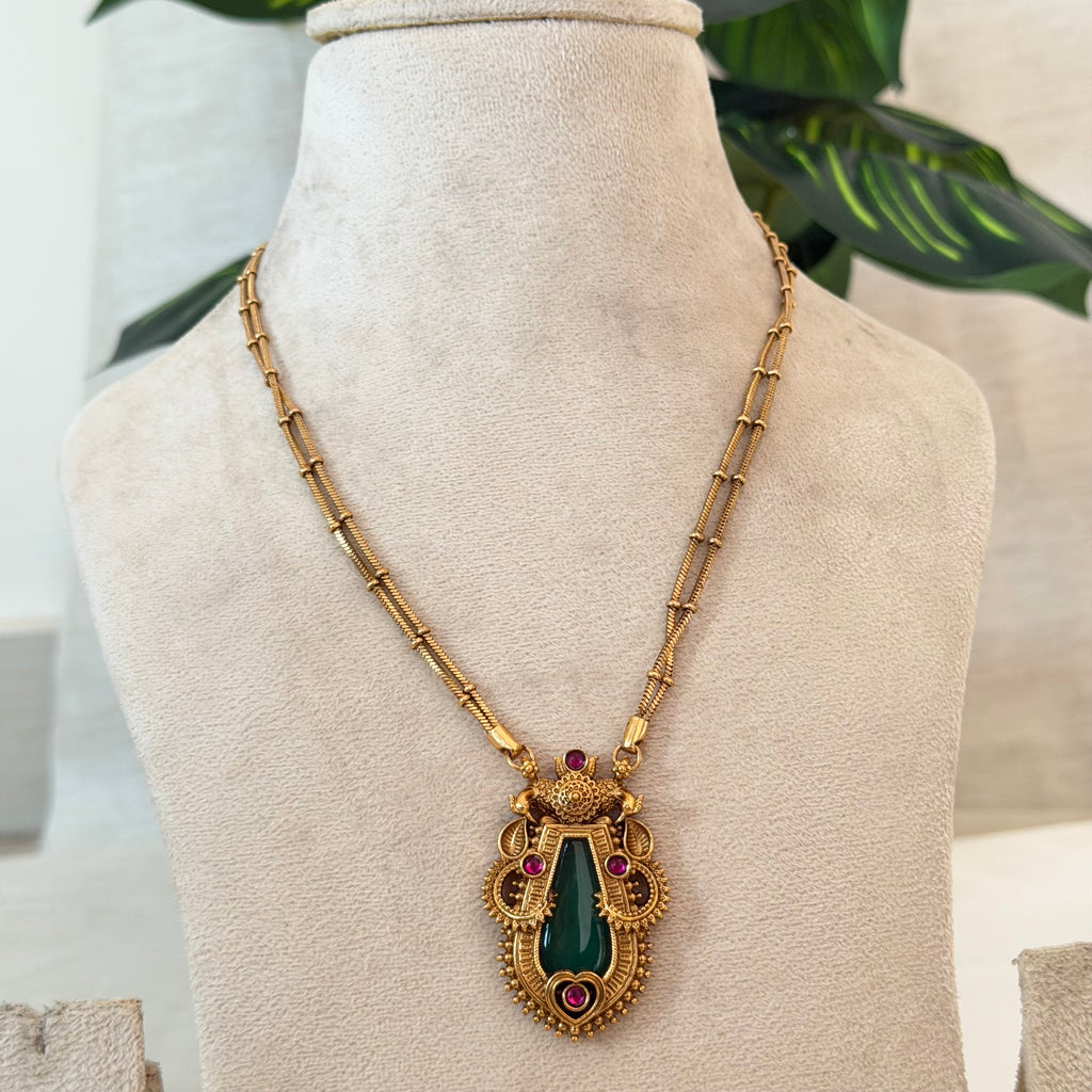 Antique Green Stone Pendant AN140 Anvika Jewels