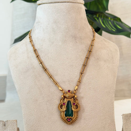 Antique Green Stone Pendant AN140 Anvika Jewels