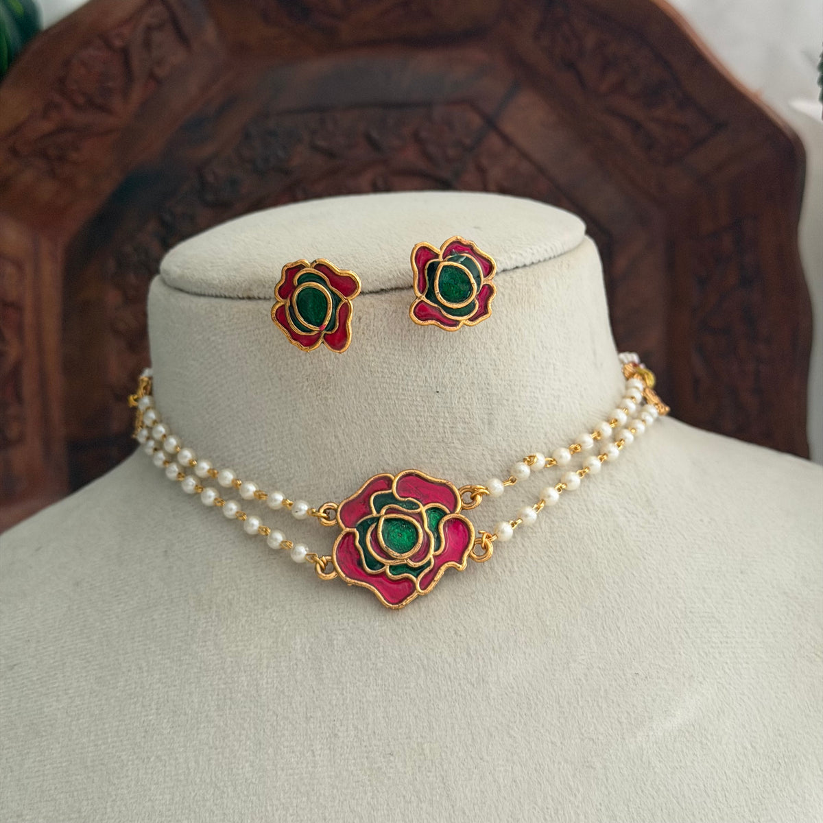 Floral White Pearl Choker AN269 Anvika Jewels