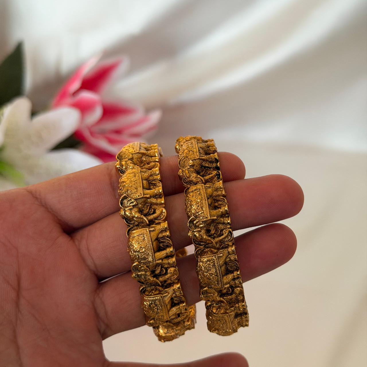 Antique Elephant Carved Bangles AB14 Anvika Jewels
