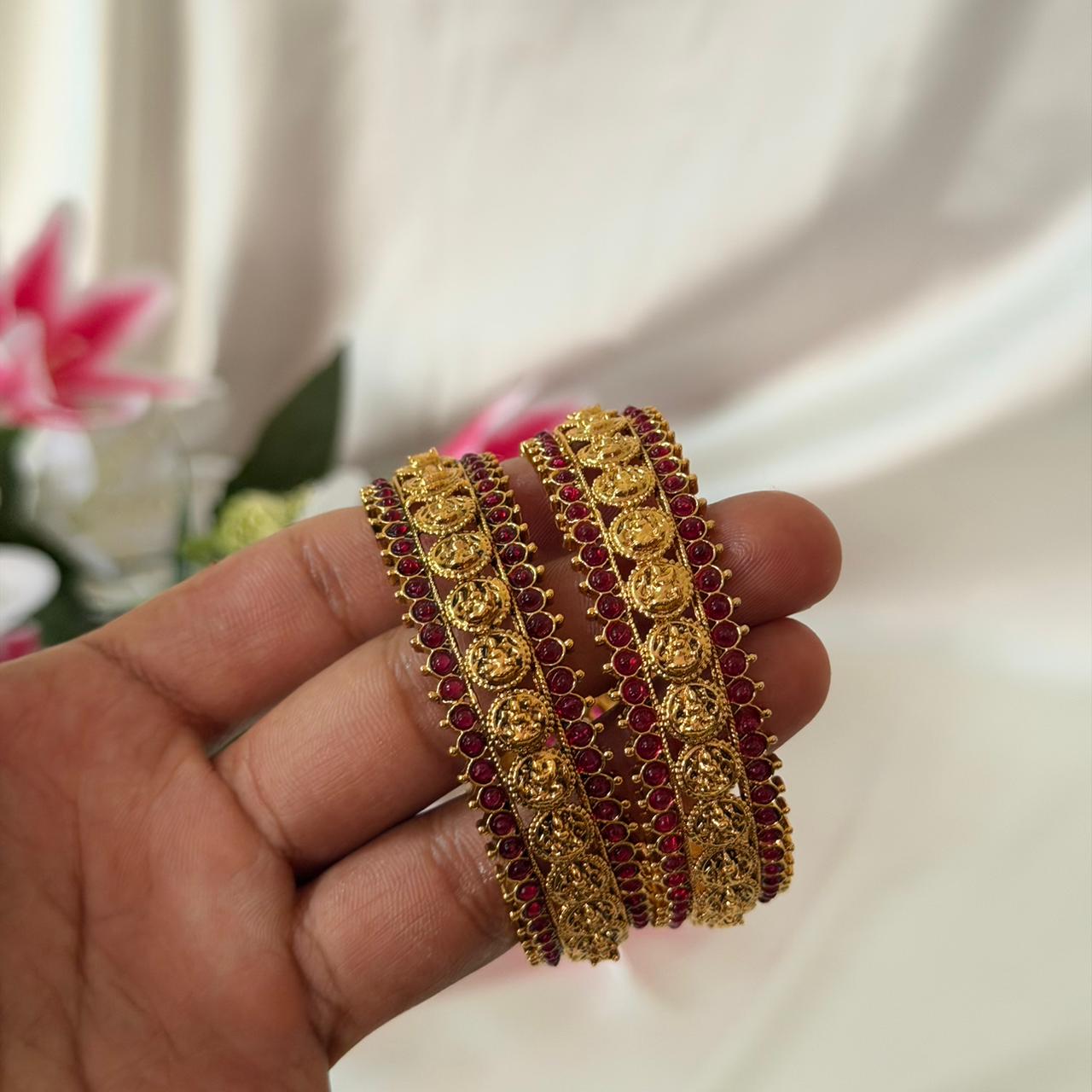 Antique Lakshmi Ruby Stone Bangles AB15 Anvika Jewels
