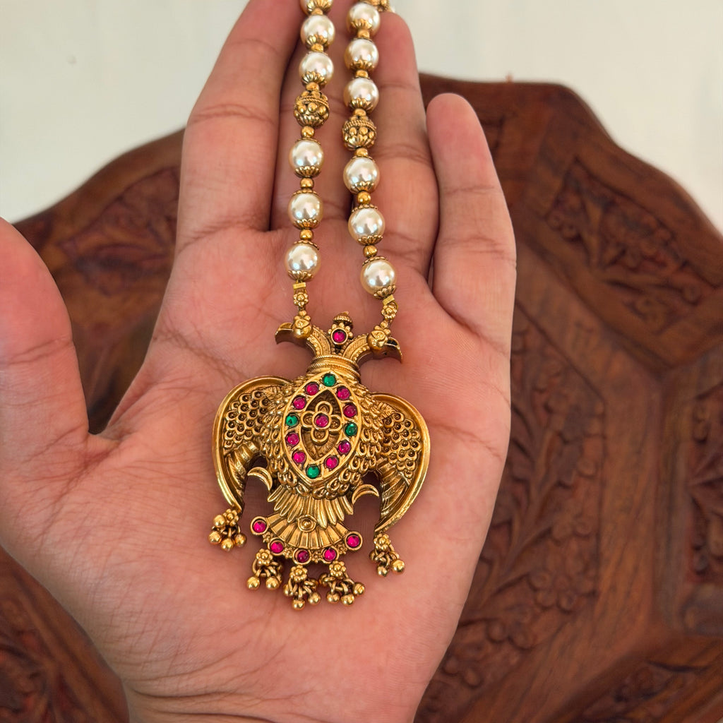 Gandaberunda White Beads Pendant AN199 Anvika Jewels