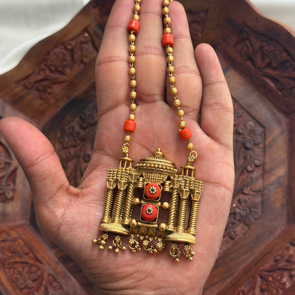 Temple Coral Necklace AN287 Anvika Jewels