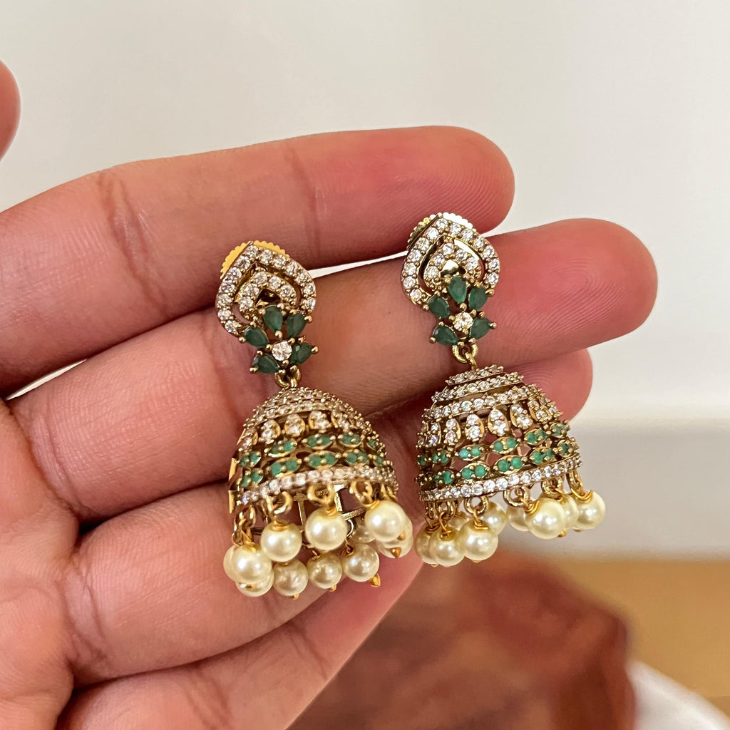 Victorian CZ Pearl Jhumka VJ01
