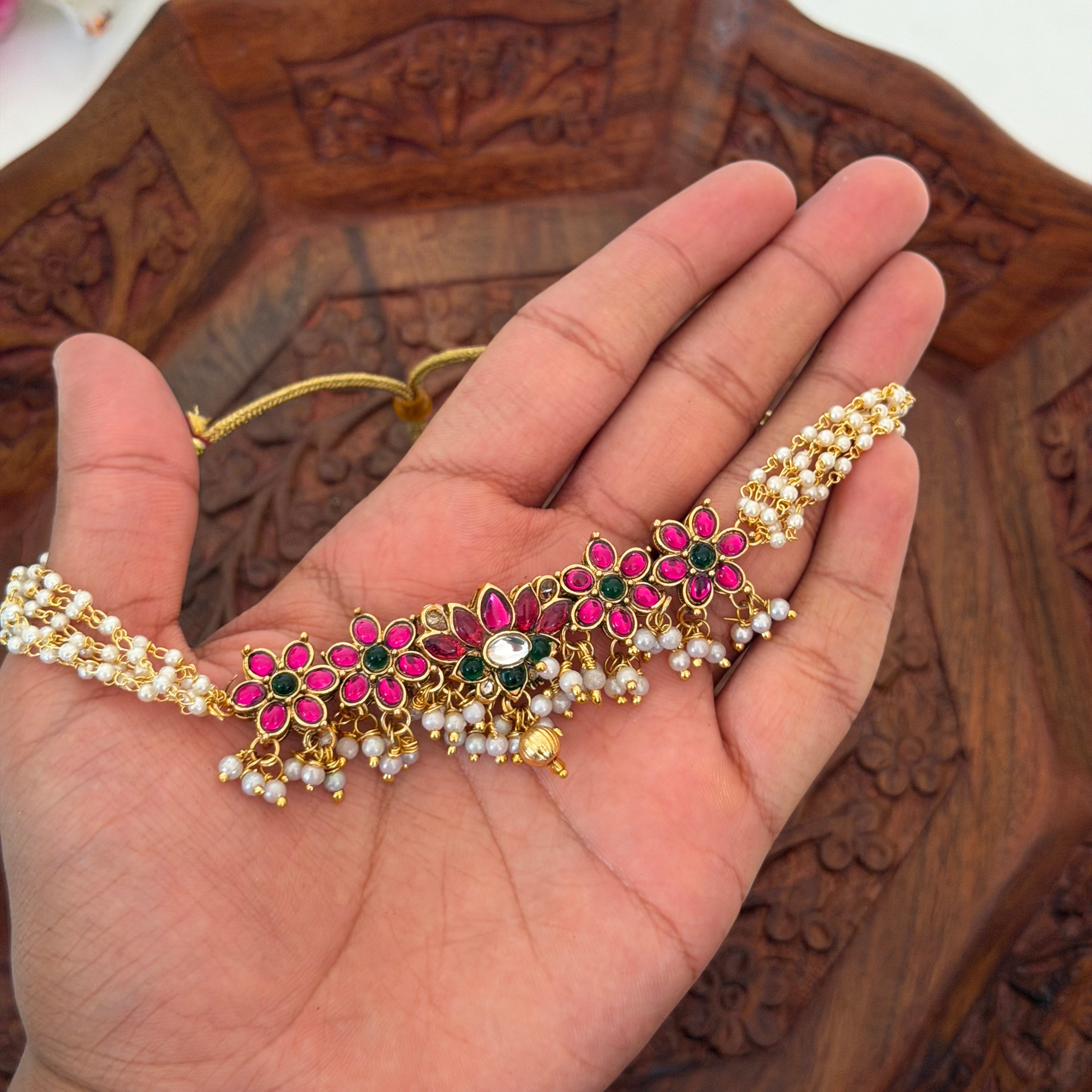 Ruby Lotus Necklace AN183 Anvika Jewels