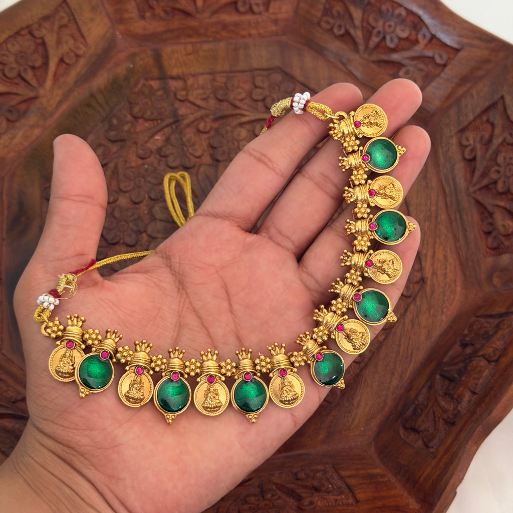 Green Palakka Coin Necklace AN200 Anvika Jewels