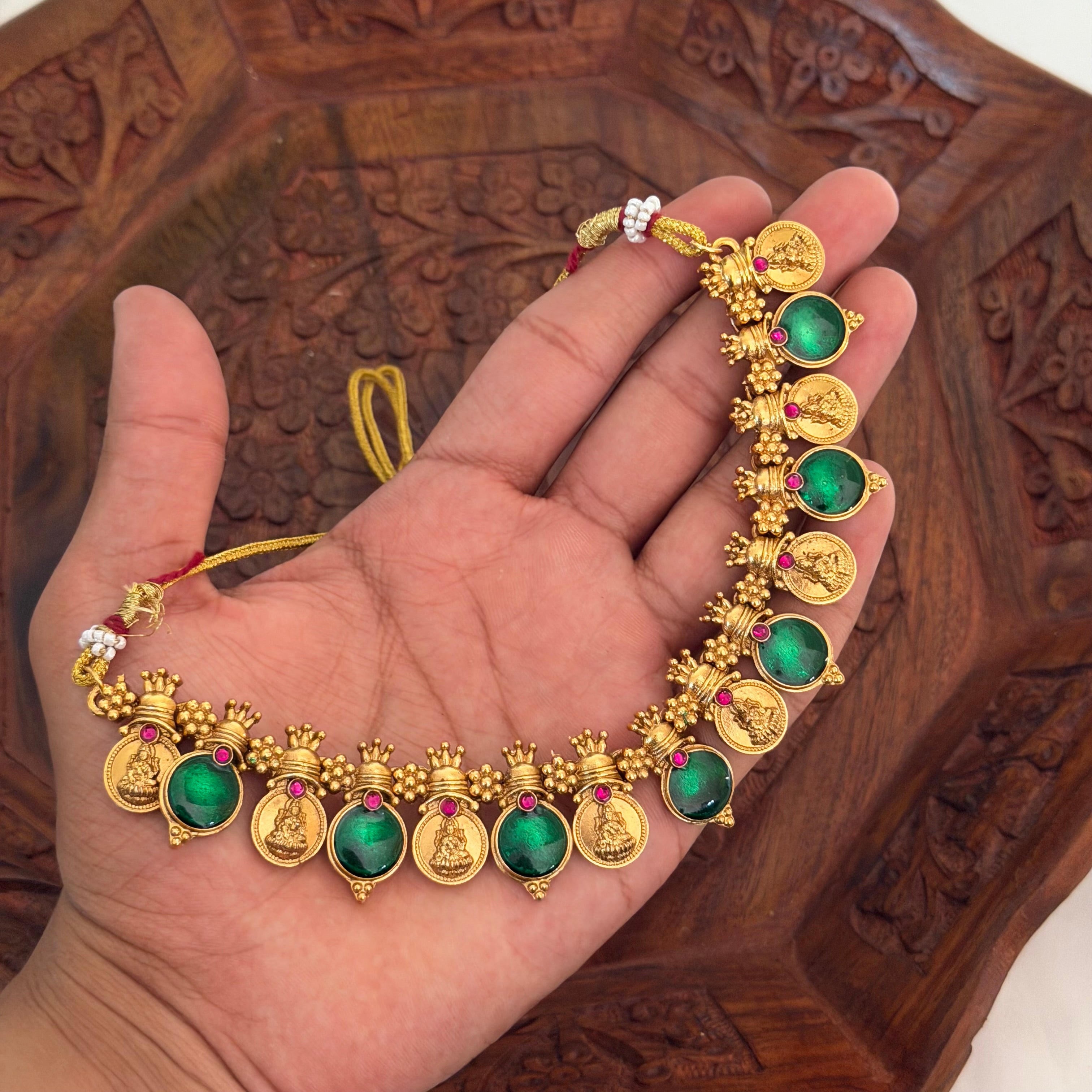 Green Palakka Coin Necklace AN200 Anvika Jewels