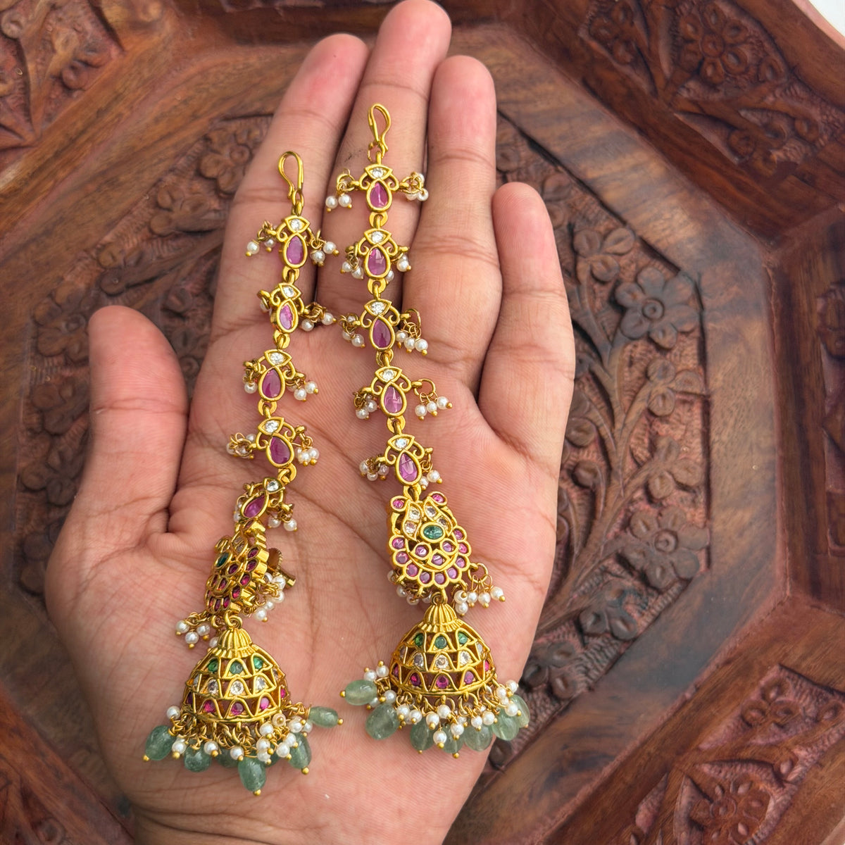 Earrings+Mattal Green Beads AJ31 Anvika Jewels