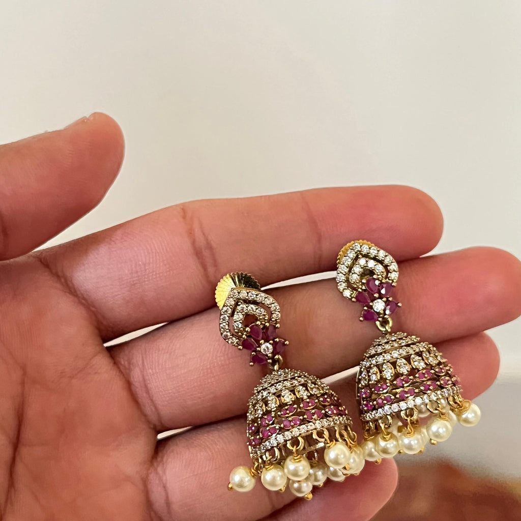 Victorian CZ Pearl Jhumka VJ01