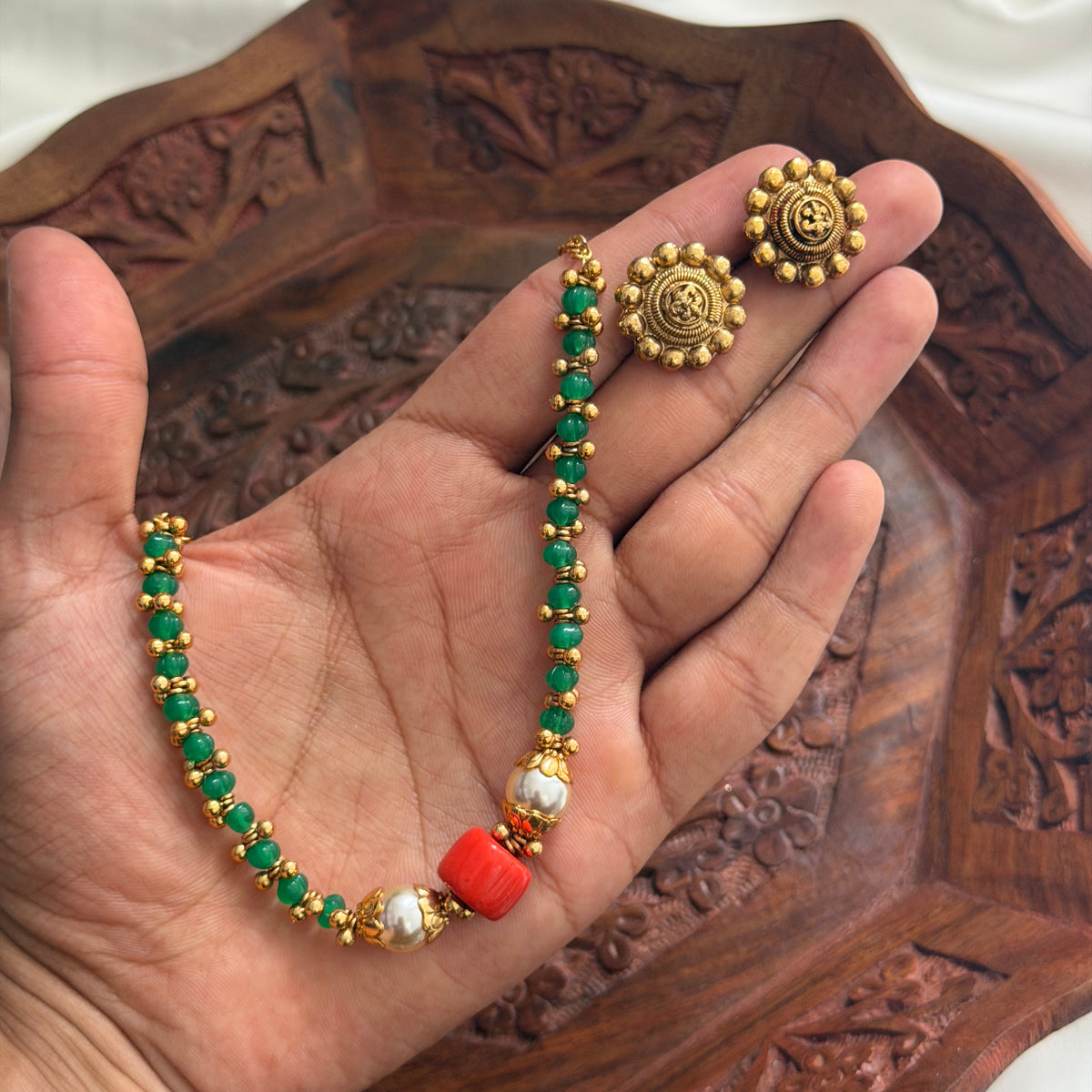 Simple Coral Necklace AN288 Anvika Jewels