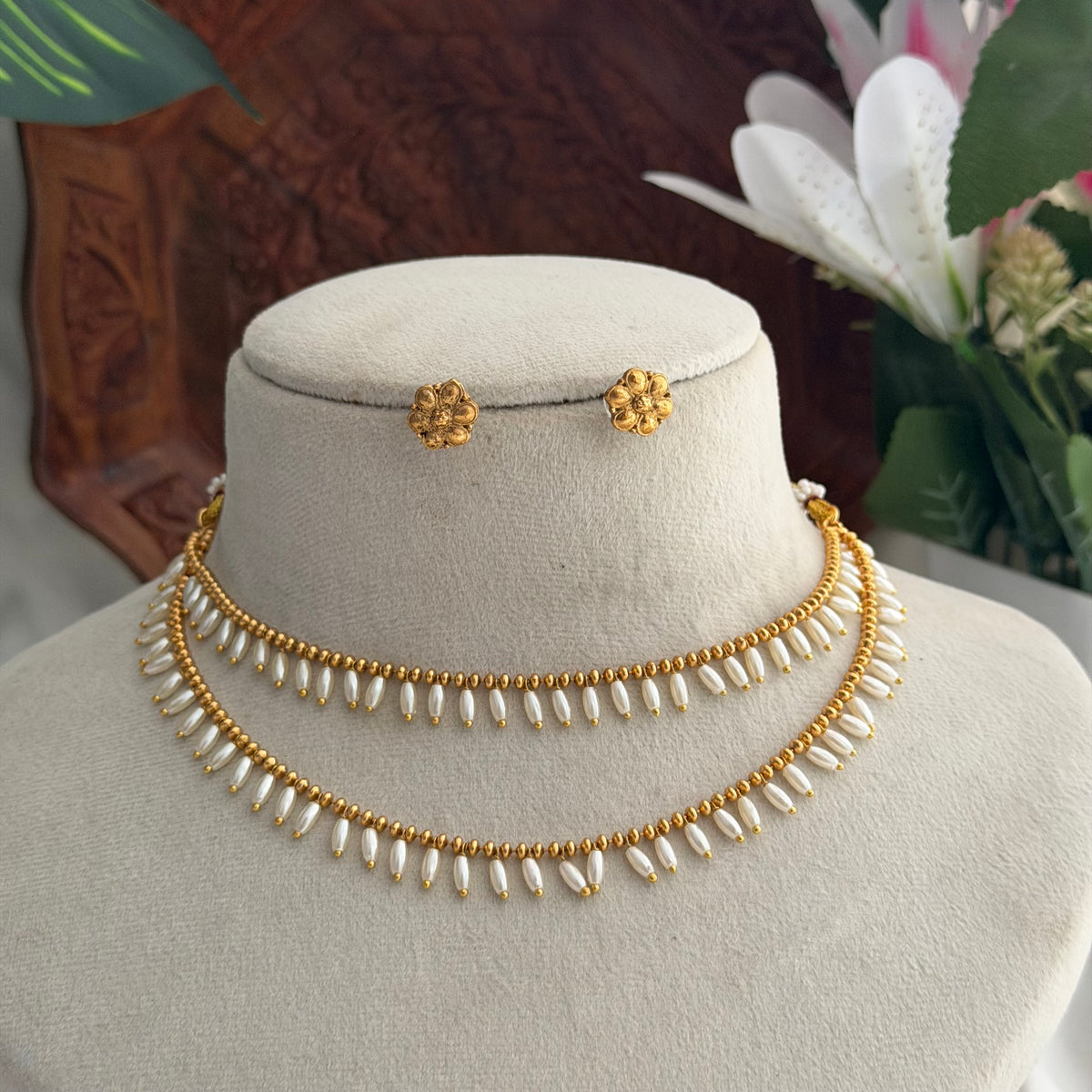 Rice Beads 2 Layer Necklace AN291 Anvika Jewels
