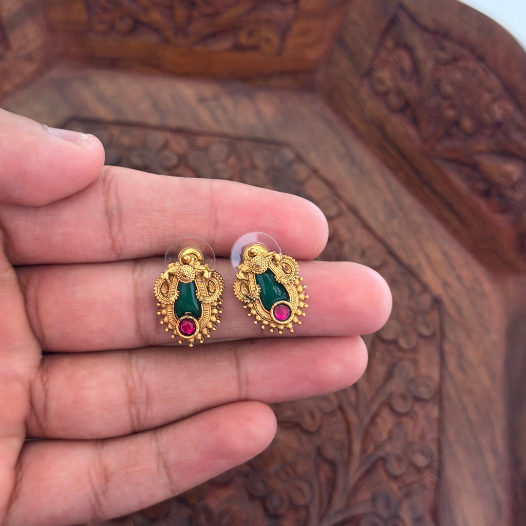 Antique Green Stone Pendant AN140 Anvika Jewels