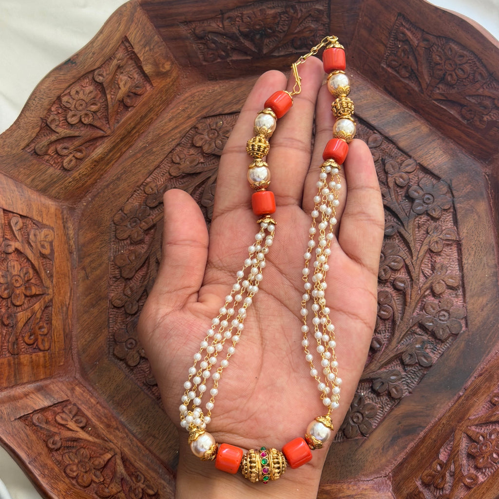 Coral Pearl Neckpiece AN274 Anvika Jewels