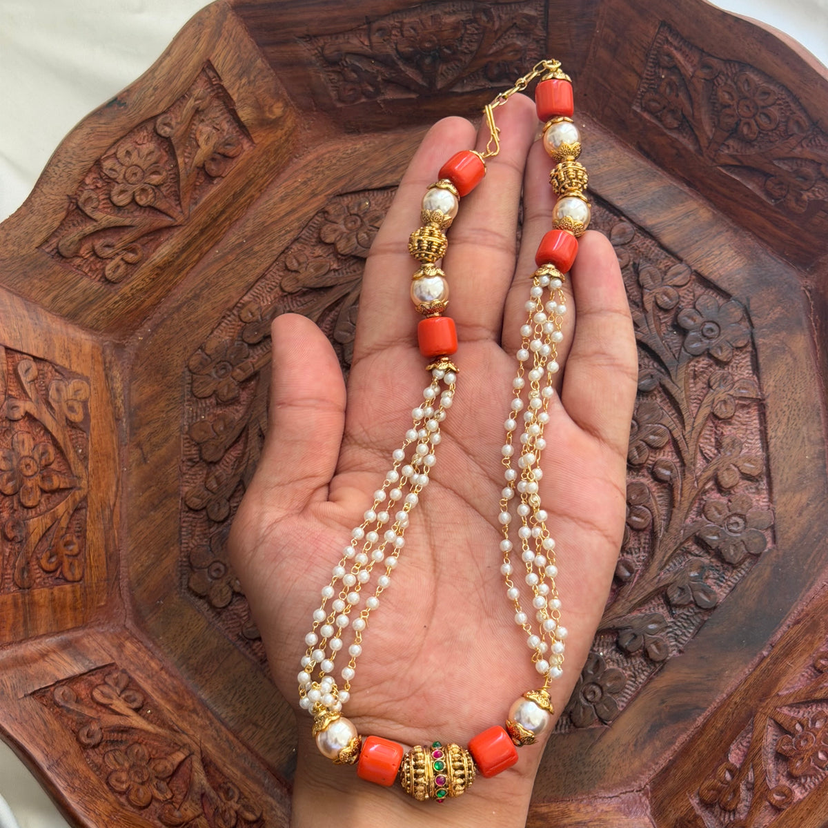 Coral Pearl Neckpiece AN274 Anvika Jewels
