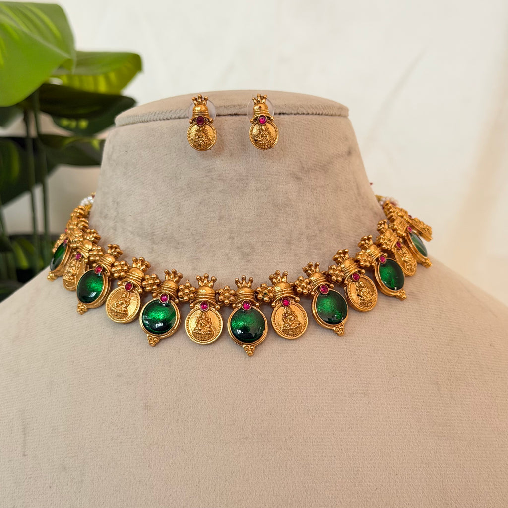 Green Palakka Coin Necklace AN200 Anvika Jewels