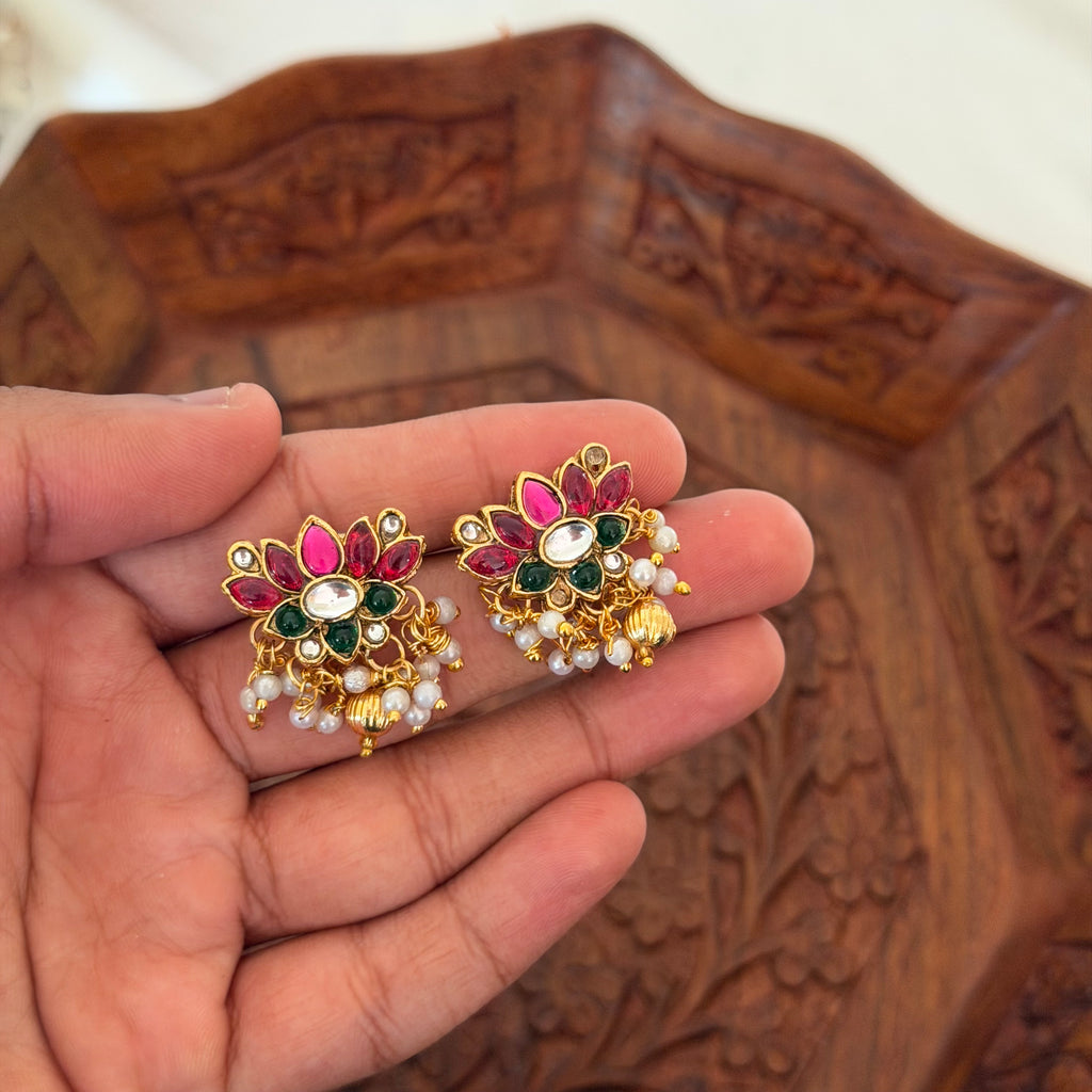 Ruby Lotus Necklace AN183 Anvika Jewels