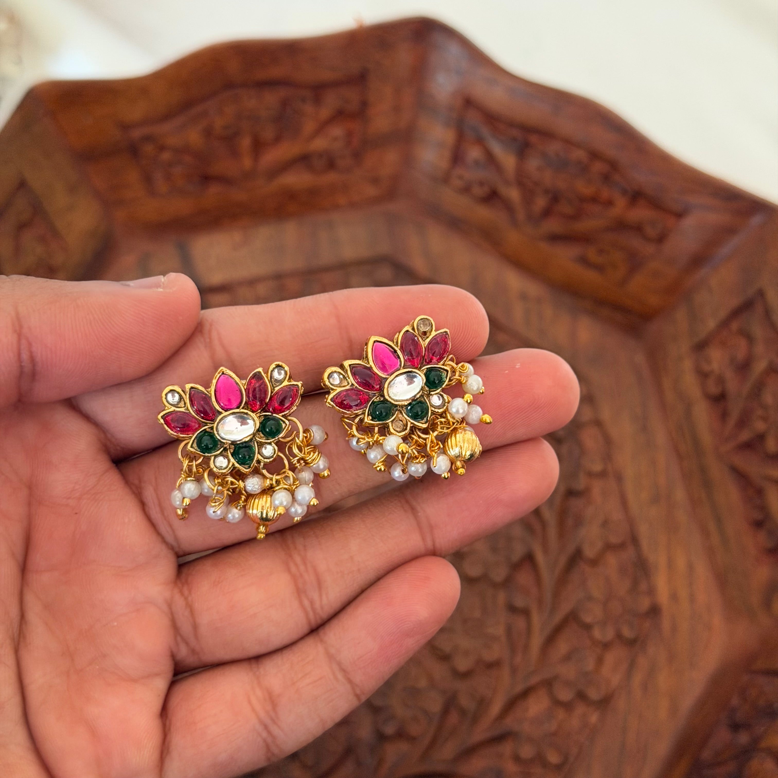 Ruby Lotus Necklace AN183 Anvika Jewels