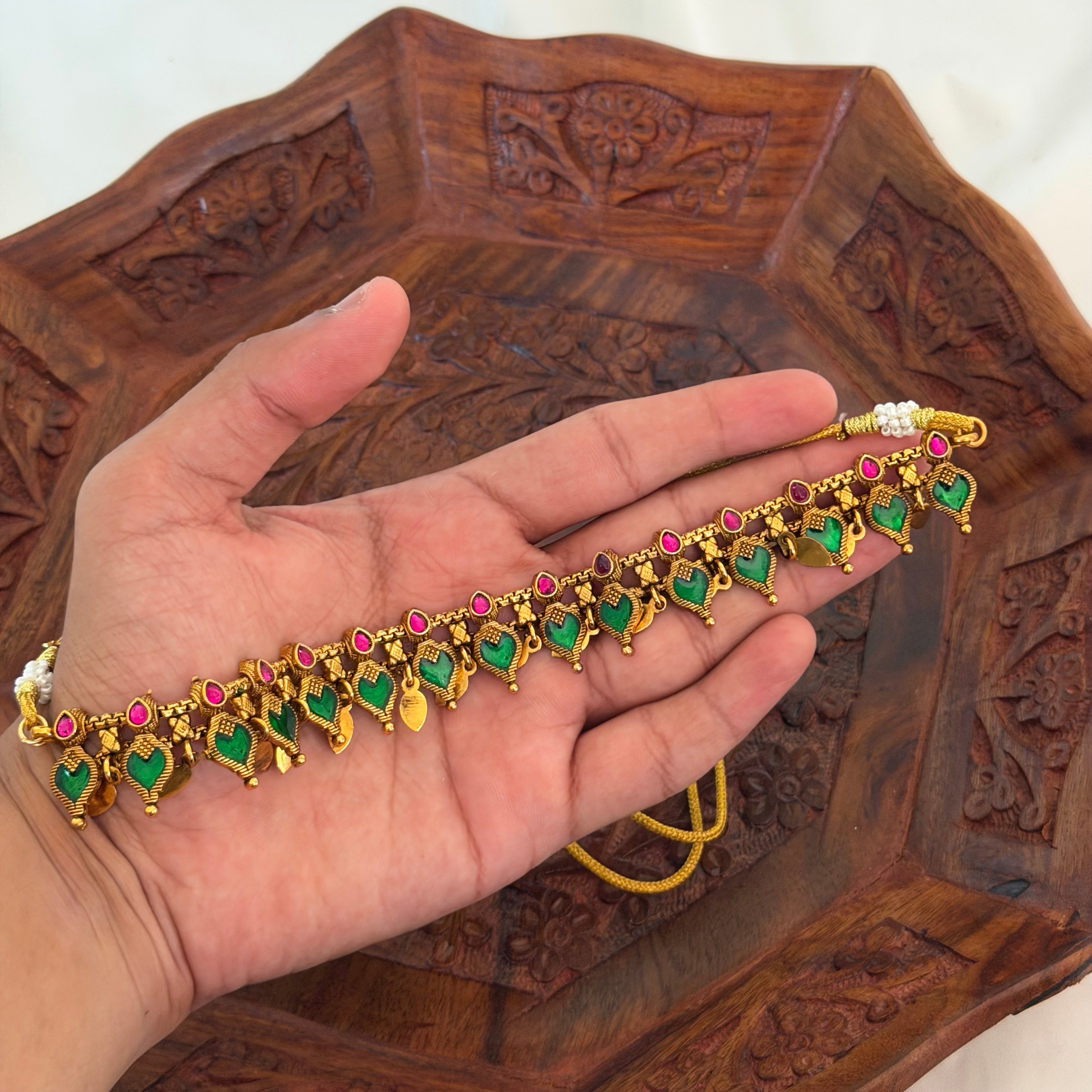 Green Palaka Elakkathali Necklace AN192 Anvika Jewels