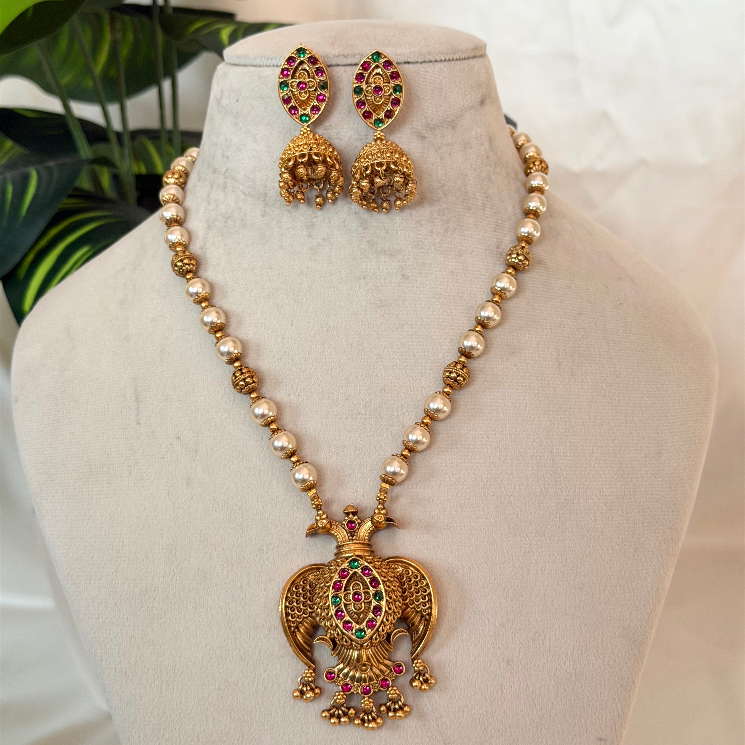 Gandaberunda White Beads Pendant AN199 Anvika Jewels