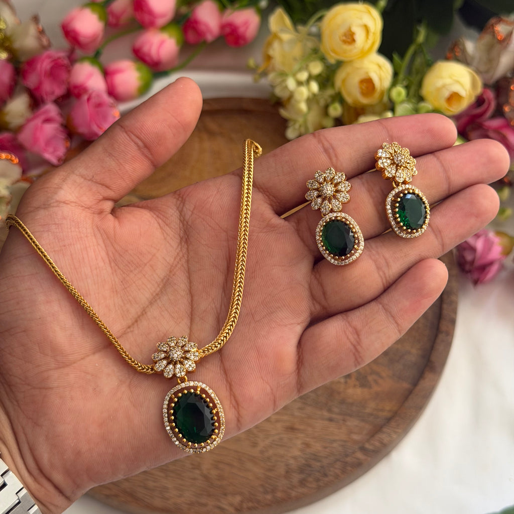 Green Stone Necklace VN16 Anvika Jewels