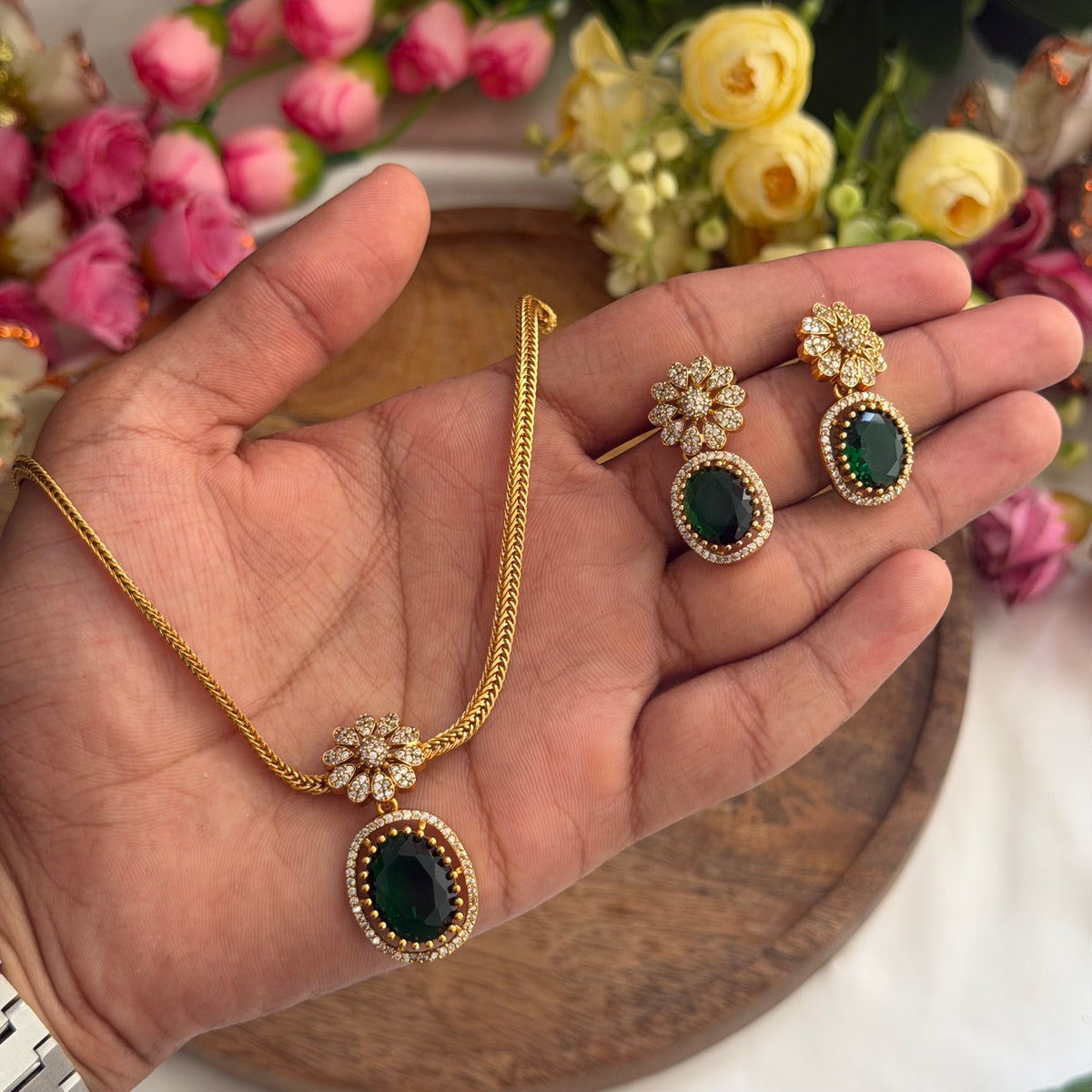 Green Stone Necklace VN16 Anvika Jewels
