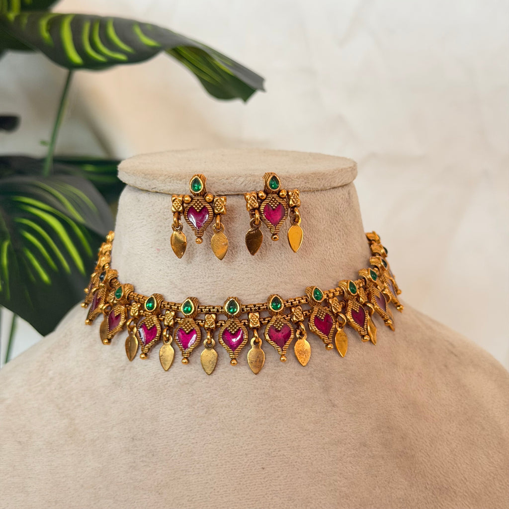 Ruby Palakka Elakkathali Necklace AN193 Anvika Jewels