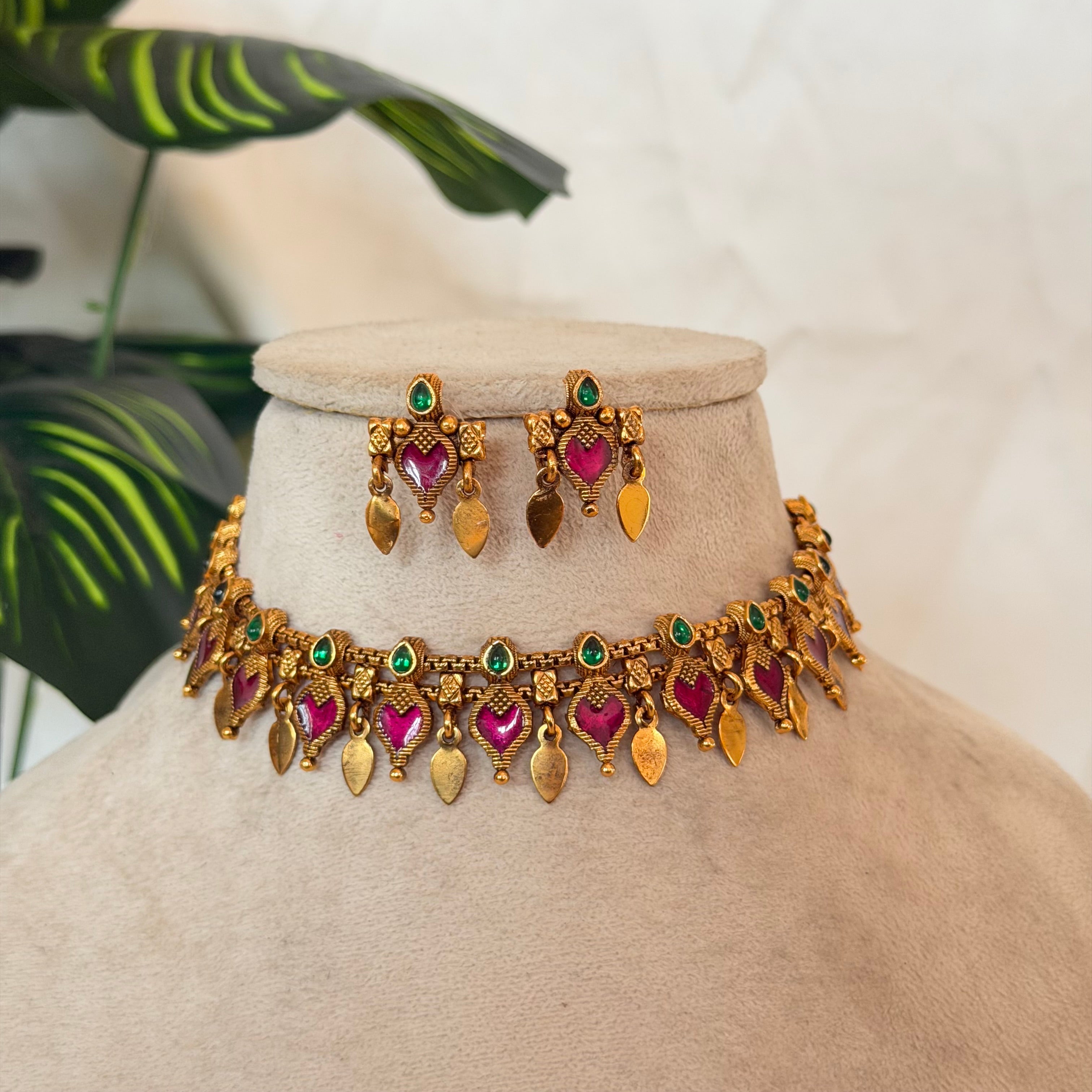 Ruby Palakka Elakkathali Necklace AN193 Anvika Jewels