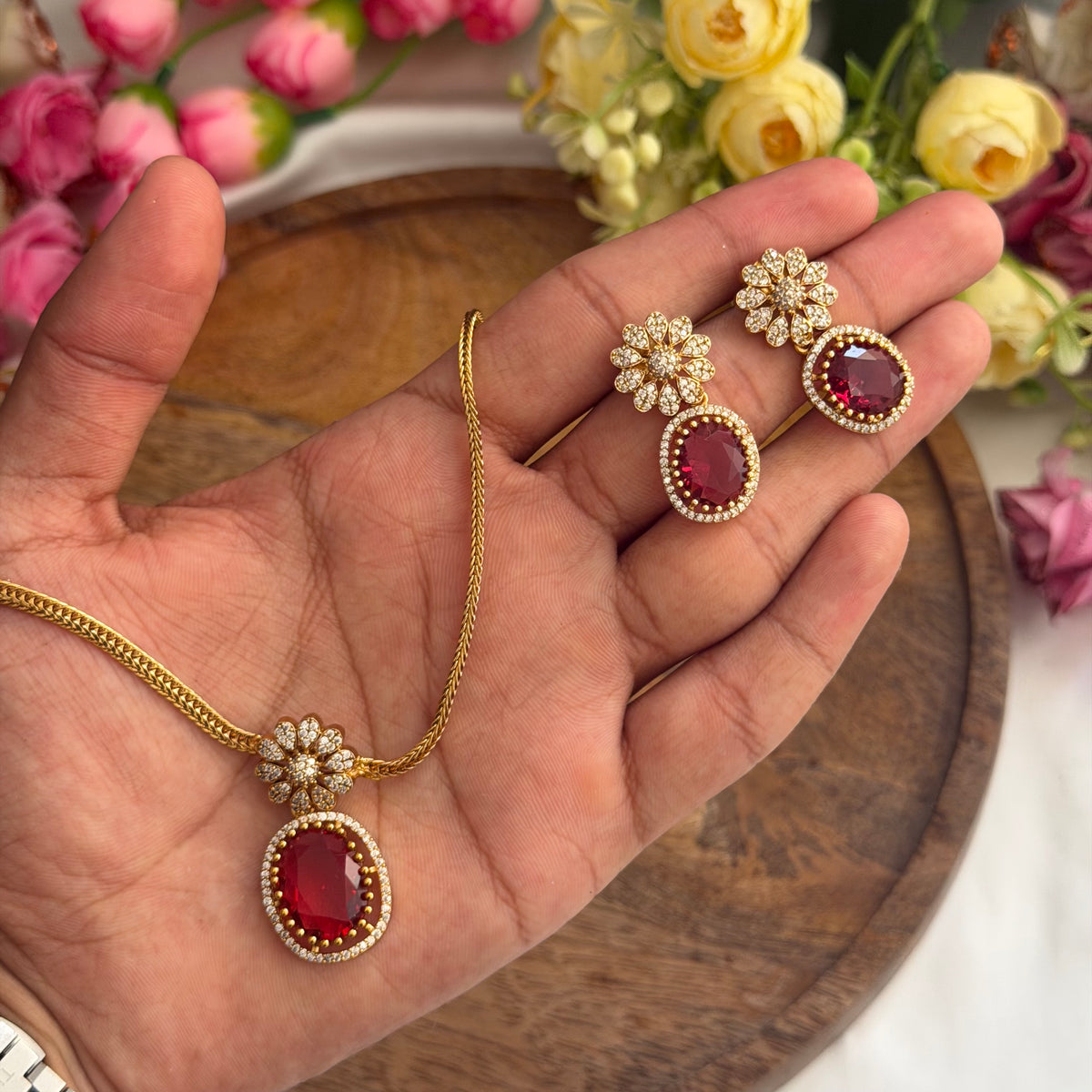 Ruby Stone Necklace VN15 Anvika Jewels