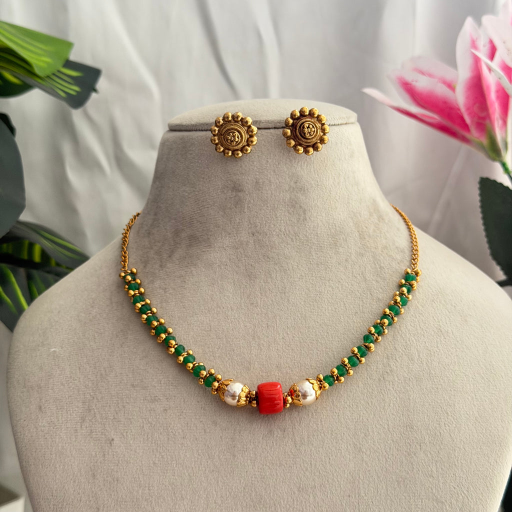 Simple Coral Necklace AN288 Anvika Jewels