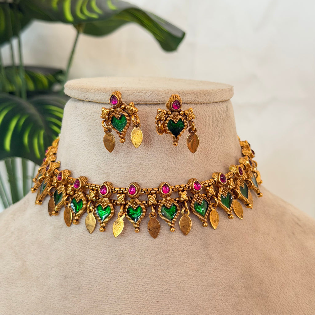 Green Palaka Elakkathali Necklace AN192 Anvika Jewels