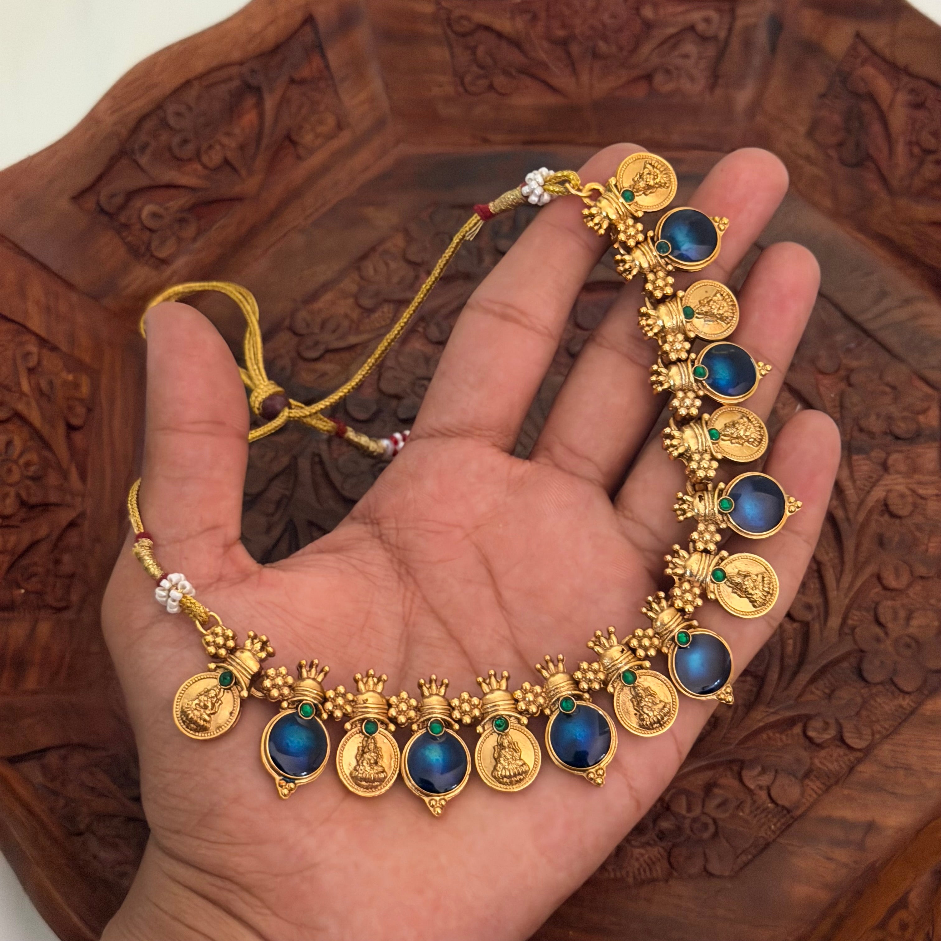Blue Palakka Coin Necklace AN201 Anvika Jewels