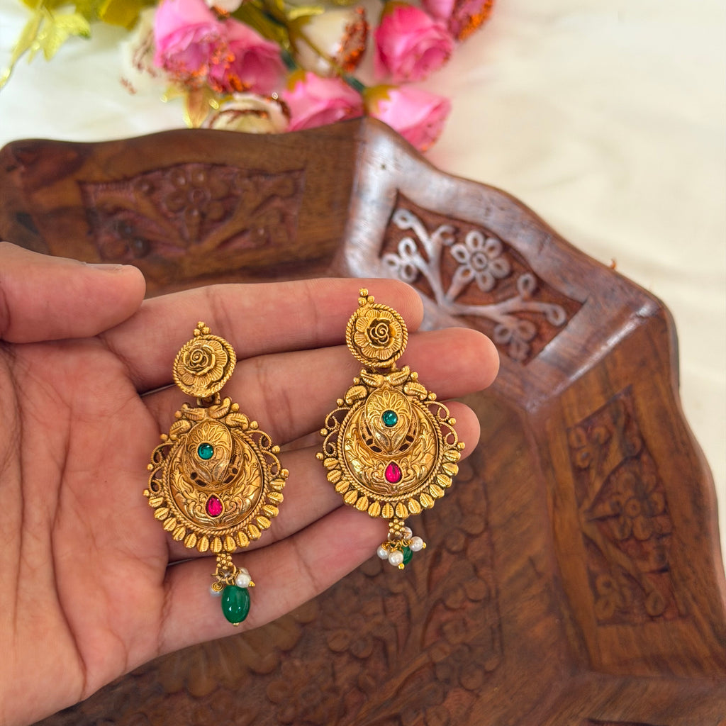 Emerald Royale Antique Necklace Set AN157 Anvika Jewels