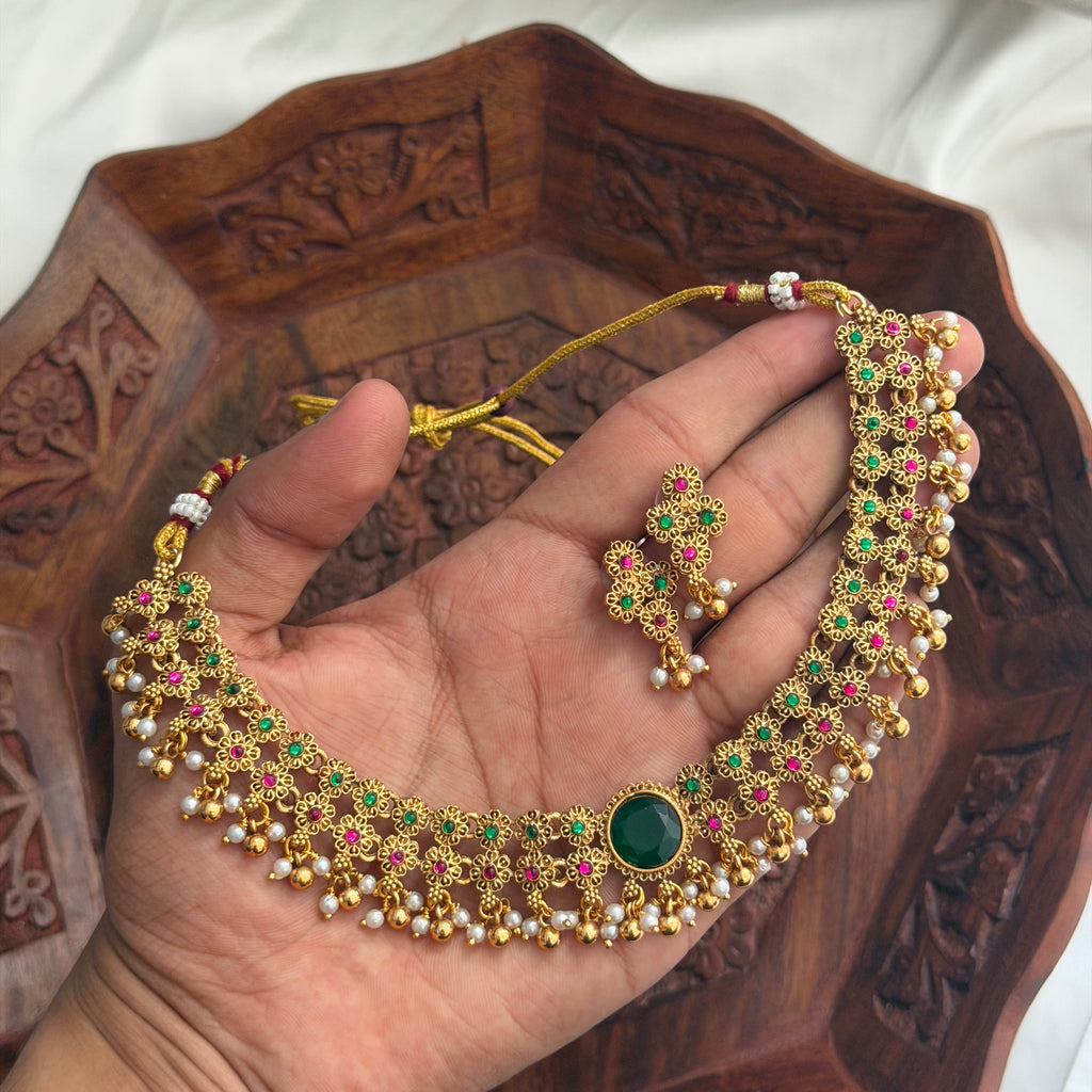 Green Stone Choker AN293 Anvika Jewels
