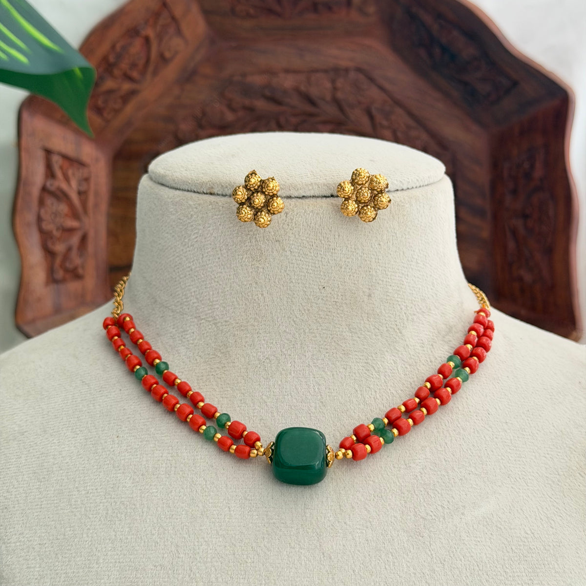 Green Stone Necklace AN280 Anvika Jewels