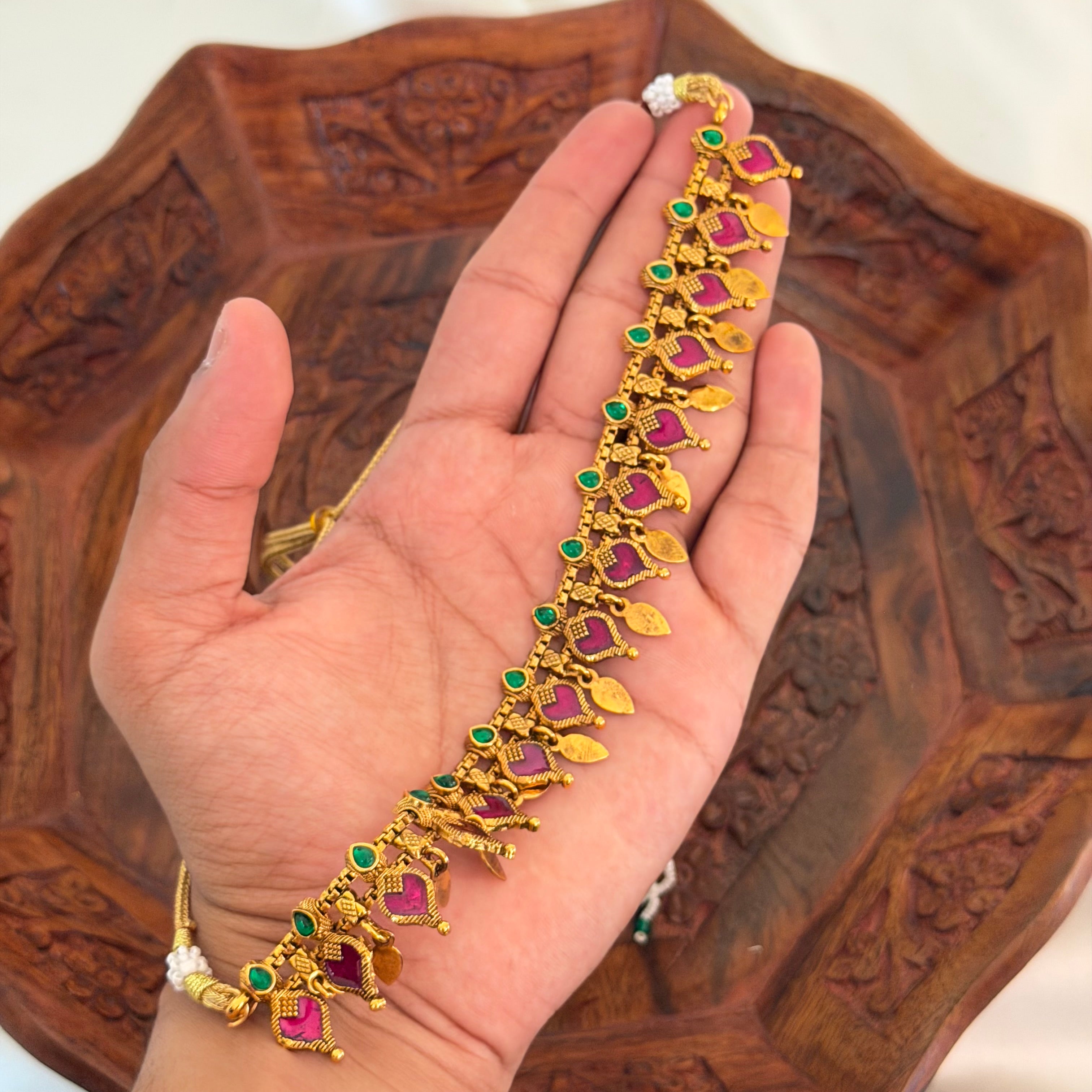 Ruby Palakka Elakkathali Necklace AN193 Anvika Jewels