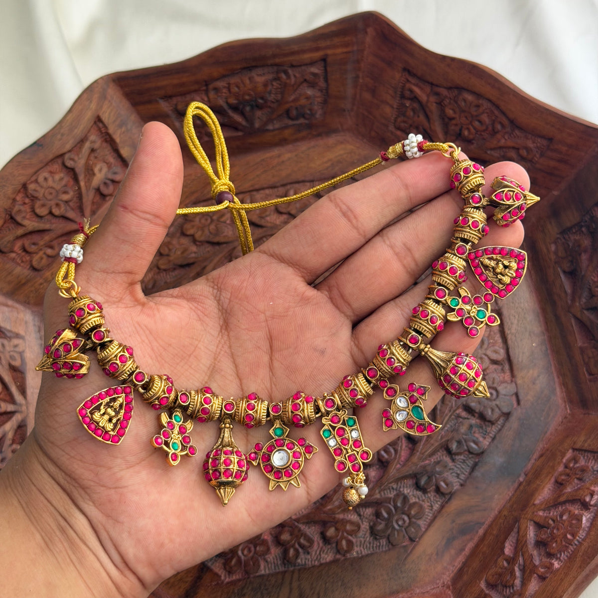Red Stones Antique Necklace AN273 Anvika Jewels