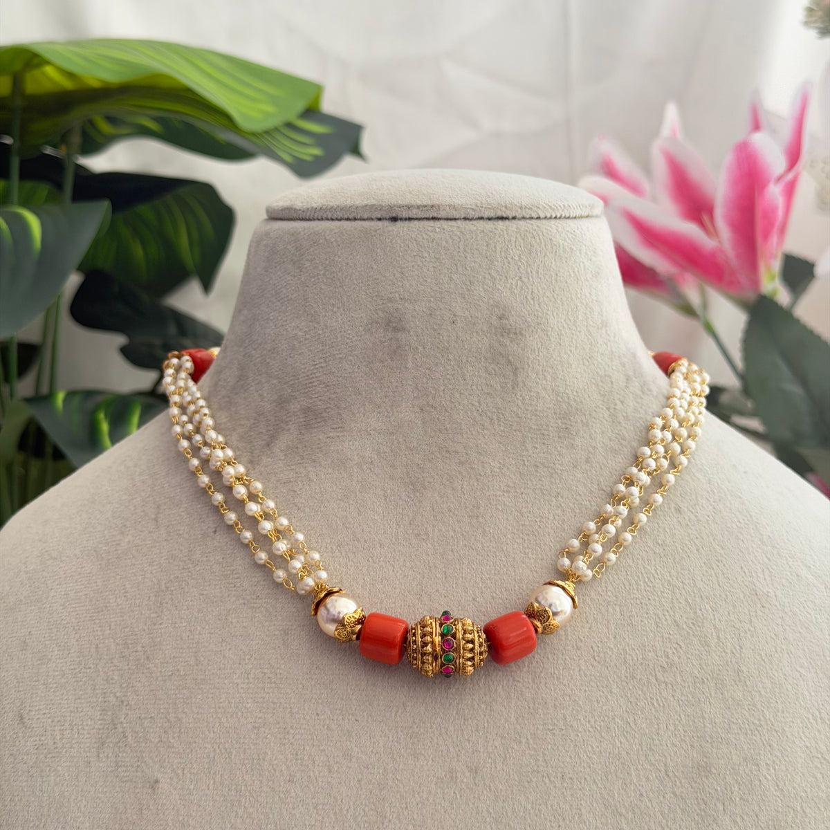 Coral Pearl Neckpiece AN274 Anvika Jewels