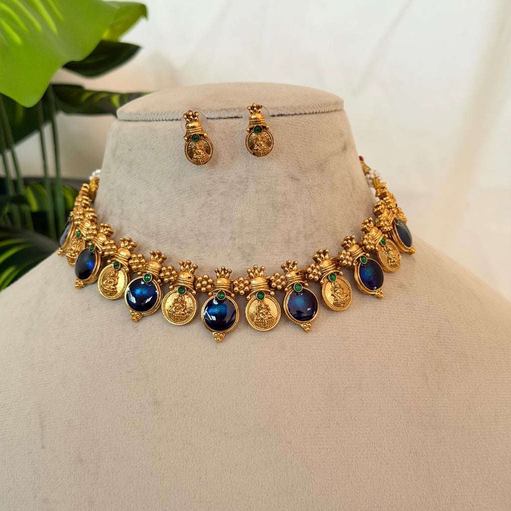 Blue Palakka Coin Necklace AN201 Anvika Jewels